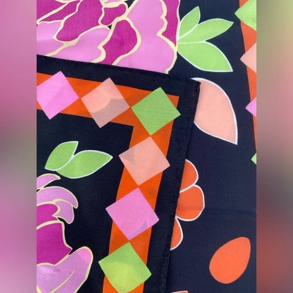 Anne Klein Silk Scarf Orange Green Black Pink Neon
